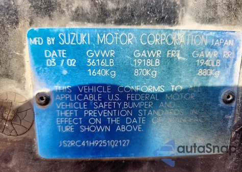 2002 Suzuki Aerio Sx from USA, damaged, VIN JS2RC41H925102127